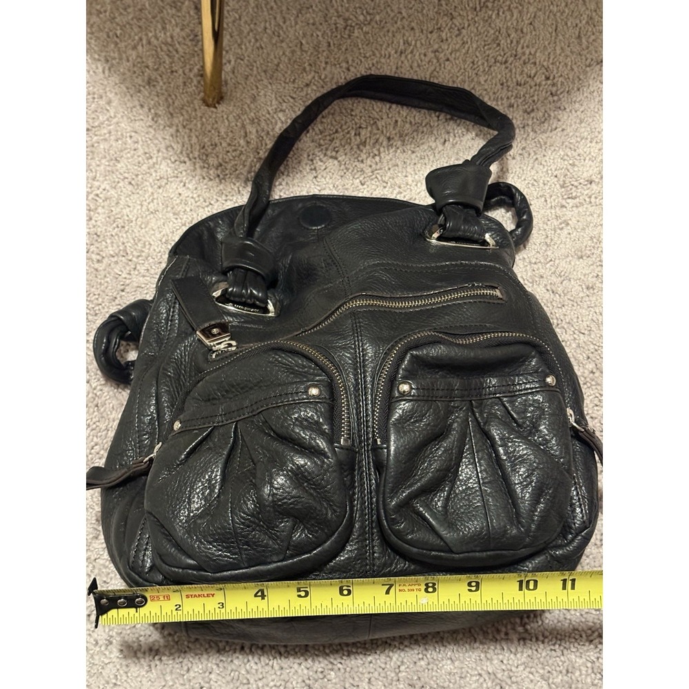 B. Makowsky Black Pebbled Leather Multi Pocket Hobo Bag Y2K Boho Shoulder Purse - Picture 7 of 9